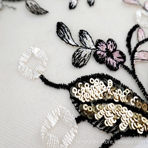 Polyester Knitting Metallic Sequin Mesh Embroidery Fabric